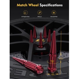 MIKKUPPA M14 x 1.5 Wheel Spike Lug Nuts, 24PCS Red M14x1.5 Lug Nut, Cone/Conical Bulge Seat, Red Closed End Nuts with 1 Socket Key Replacement for Chevy Silverado Aftermarket Wheel