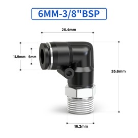 ERGAOBOY Pack of 5 6 mm Pipe OD x 3/8 Inch BSP Thread 90 Degree Male Elbow Push to Connect Fittings, Black Air Fittings Pneumatic Push Quick Release Connector