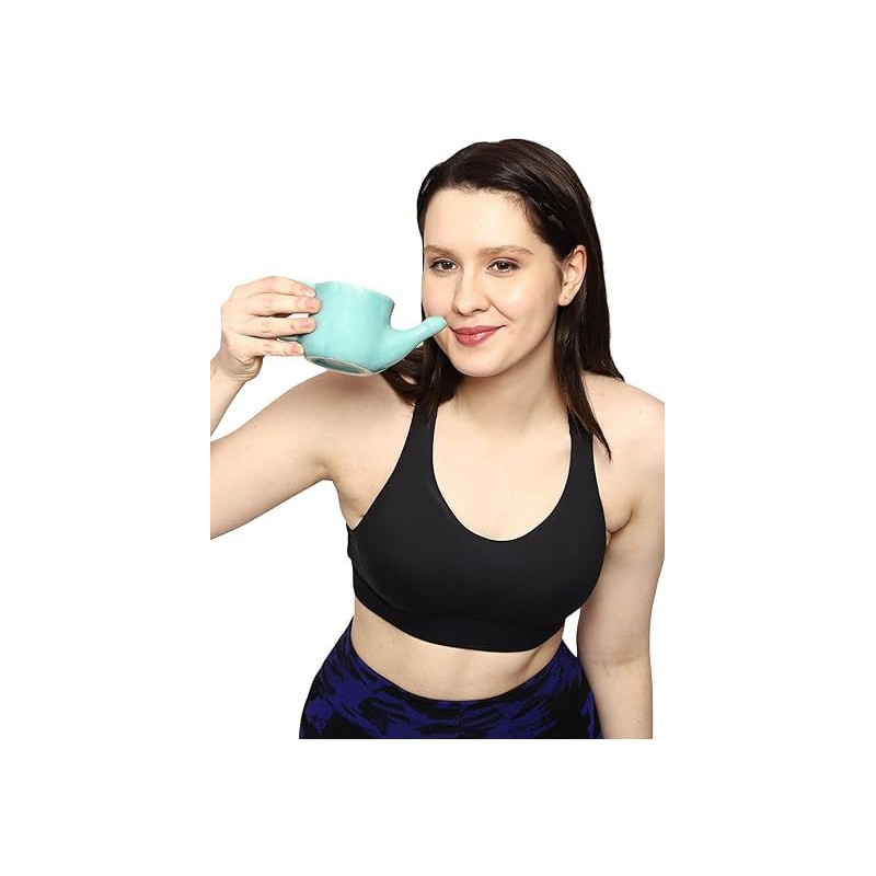 Ancient Impex Ceramic Neti Pot, Spill Proof with 5 Sachets