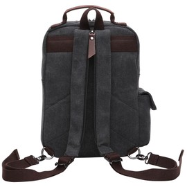 WTiger Canvas Backpack Unisex Medium Size Casual Shoulder Bags Travel Cross Body Sling Bag Black