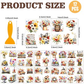 AHANDMAKER 12 Sheets Rub On Transfer Stickers, Vintage Themed Stickers with Beautiful Flowers for Home, Classroom, Crafts Glass Decor, 5.5 x 5.5 Inches‌