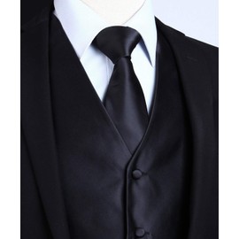 HISDERN Men's Paisley Floral Jacquard Waistcoat, Tie, Pocket Square/Handkerchief Set, for Waistcoat Suit, black