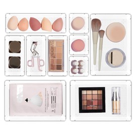 Vtopmart Vtopmart 10 Pcs Makeup Drawer Organizer Bins Set, 4 Size Plastic Makeup and Vanity Organizer Trays, Clear Acrylic Vanity Storage Containers for Cosmetics, Toiletries, Jewelry, Gadgets, Office Supply