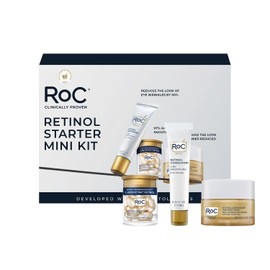 RoC Clinical Mini Retinol Anti-Aging Skincare Routine Kit with Line Smoothing Eye Cream, Serum Capsules, and Max Hydration Face Cream for Wrinkles and Dark Circles