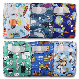 Littles & Bloomz, Reusable Pocket Cloth Nappy, Fastener: Hook-Loop, Set of 6, Patterns 605, with 6 Microfibre Inserts