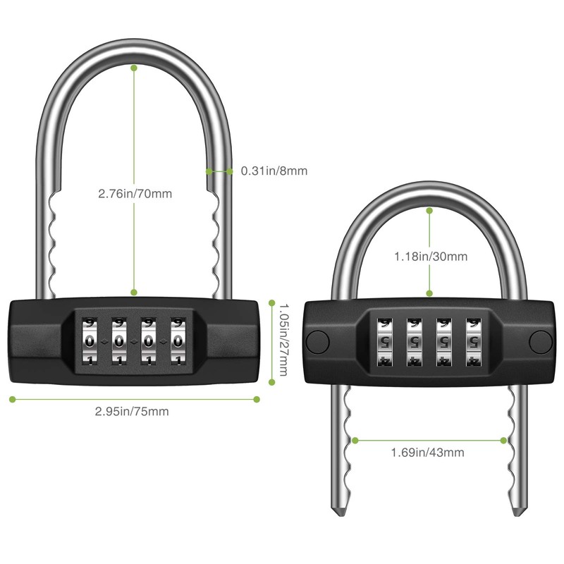 KeeKit Combination Padlock, 4 Digit Resettable Combo Lock with Adjustable