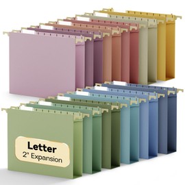 NORDUN Plastic Extra Capacity Hanging File Folder Letter Size,Heavy Duty 2" Expandable File Folder with Tabs,Reinforced Job File Cabinet Folders,12 Pack Pastel Hang Folder for File Box Drawers Frame