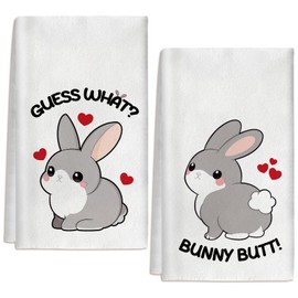 Ayyiate 2 Pcs Bunny Butt Kitchen Towels Absorbent Funny Bunny Rabbit Butt Hand Towels 24 x 16 Inch Tea Towel for Bathroom Kitchen Decor Bunny Gifts