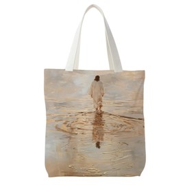 ZOFGUO Jesus Walking on Water Christian Tote Bag for Women, Jesus Canvas Tote Bag, Christian Gifts for Women Faith, Religious Scripture Reusable Shopping Grocery Bags