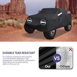 NEVERLAND Car Cover for Jeep Wrangler 4 Door Waterproof Car Covers, All Weather Protection Jeep Sun Rain Protection for Wrangler 4 Fits JK JL JLU JKU 2007-2025 Outdoor Covers Black with Door Zipper