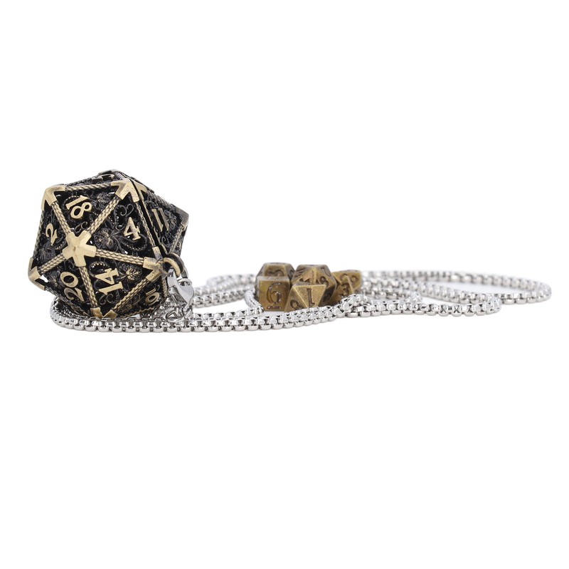 Mini Dice Set Necklace Antique Tiny Small Metal Hollow Polyhedral