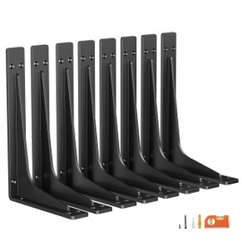 NEODROP 12 Inch Heavy Duty Shelf Brackets, Premium Metal Wall Bracket for Mantel, Countertop Support, Garage Storage Shelves | High Strength Corner Brace | 8-Pack Floating Shelf Hardware