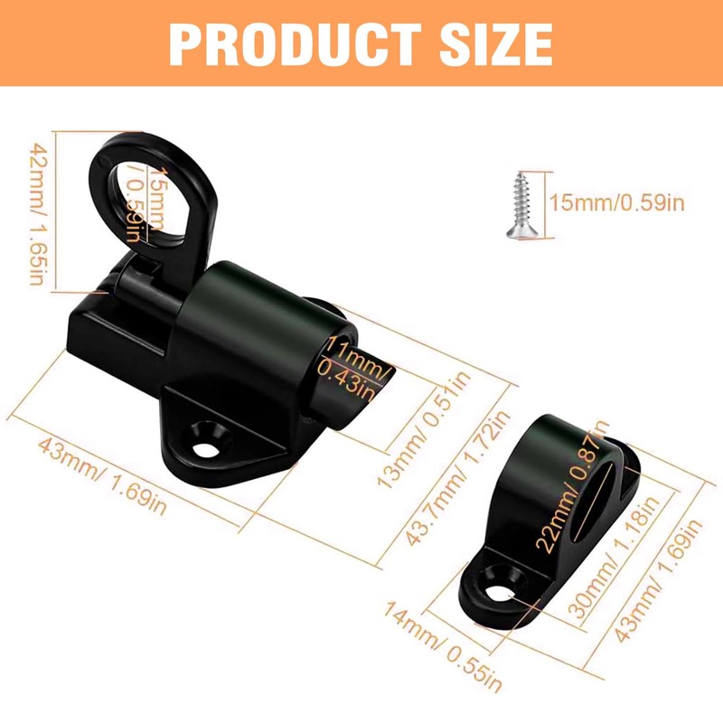 Automatic Locking Door Bolt, Pack of 2 Spring Deadbolt Lock,