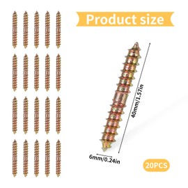 20 PCS Double Ended Screws Wood Woodworking Furniture Screw Dowel Screws Furniture Connecting Fixing Dowel Screws M6x40mm