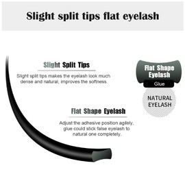 Costory Ellipse Flat Eyelash Extensions Split Tips Single Eyelash Extension Supplies Professional Light Soft Natural Matte Black Individual False Lashes Extension(Thickness 0.15mm D Curl 13mm）