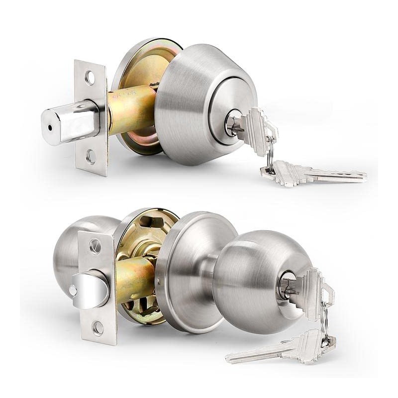 Probrico 6 Pack Exterior Door Knob and Single Cylinder Deadbolt
