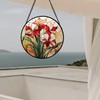CRISGIF Stained Glass Window Hanging - Red Gladiolus Flower Suncatcher