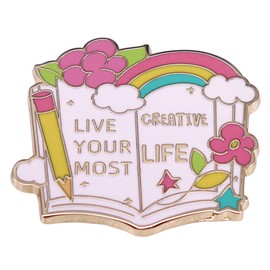 Positive Quotes Pin Live Your Most Creative Life Letter Hard Enamel Pin Pastel Book Shape Brooch Pin Badge Cartoon Cute Lapel Pin Inspirational Brooch Pin Badge for Women Clothing Bag Hat Decoration