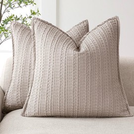 Foindtower Set of 2 Decorative Cotton Waffle Weave Throw Pillow Covers Euro Shams Cushion Covers Accent European Pillowcase for Bed Couch Sofa Bedroom Living Room Home Decor 26×26 Inch Tan Beige