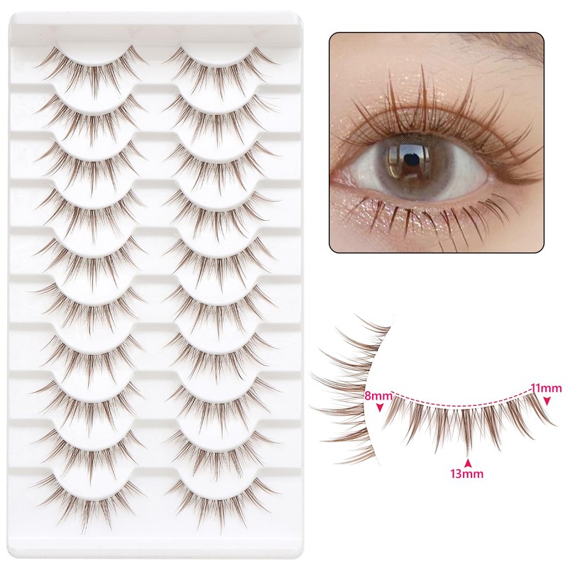 10 Pairs Brown False Eyelashes Clear Band Cartoon False Eyelashes