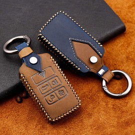 ontto Cowhide Car Key Case Cover for Range Rover Velar Evoque Land Rover Discovery 5 Sport Jaguar E-Pace 2018 2019 Key Case Key Cover Key Protection Case Remote Control Brown