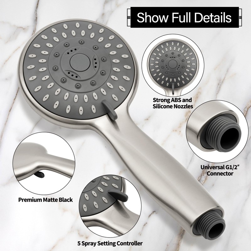 Briout Shower Head with Handheld, 5-Settings Showerhead High Pressure Powerful