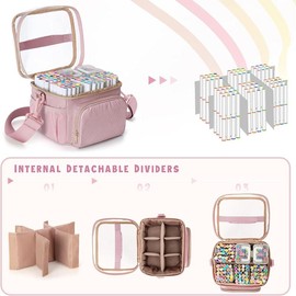 Marker Organizer Case for 100 Markers, Marker Storage Organizer Bag with Divider and Shoulder Strap, Marker Travel Carrying Case with 3 Pockets, Pink ( Design) - Color: Pink