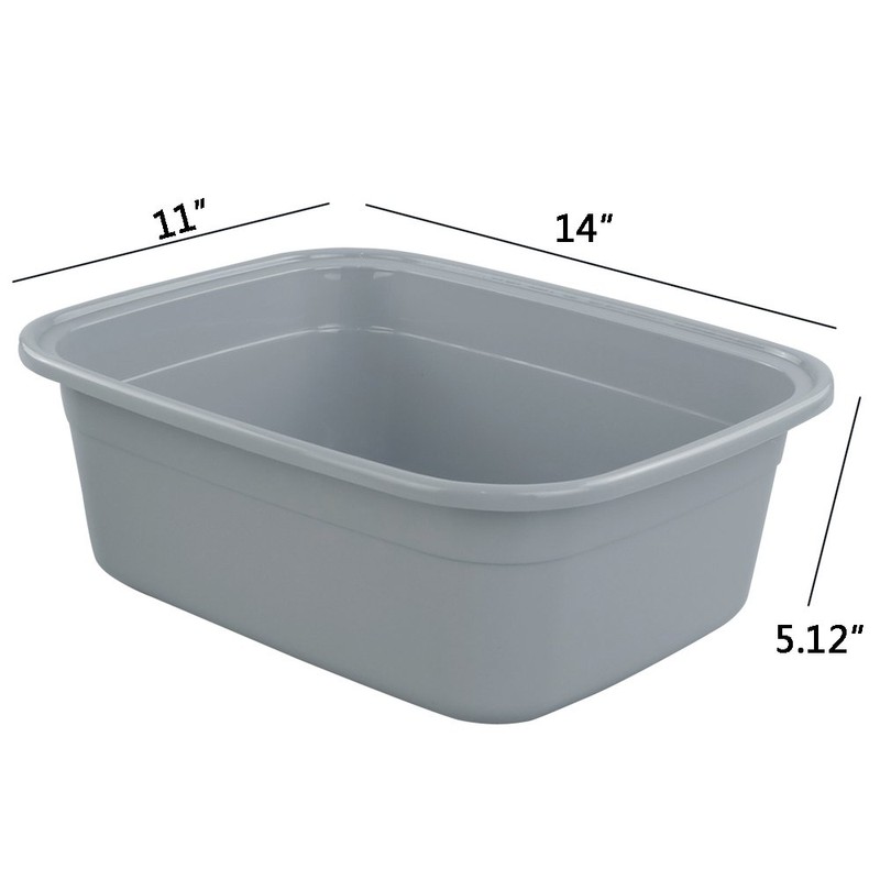 Jekiyo Plastic Dish Tubs, Grey Wash Basin, 12 QT/4 Packs