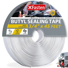XFasten Butyl Seal Tape Gray - 1.5” Core 1/8" x 3/4'' x 45 Foot, EDPM Butyl Putty Tape, Sound Dampener Automotive Butyl Tape RV, Butyl Rubber Sealant, Waterproof Butyl Sealing Tape