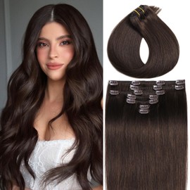 Hair Extensions Real Human Hair Clip ins 85g Clip in Hair Extensions Straight Clip ins Extensions for Women 18 Inch 7Pcs #4 Medium Brown Increase Volume and Length