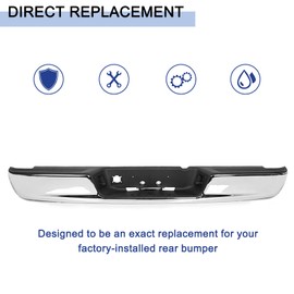 Peforway Rear Step Bumper Assembly Fits for Ram 1500 2002-2008 and for Ram 2500 3500 2003-2009 Bumper Replacement Chrome Steel without Parking Sensor Holes