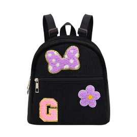 2 3 4 5 6 Year Old Girl Gifts Chenille Initial Mouse Bow Mini Backpack, Corduroy Toddler Backpacks Christmas Birthday Gifts for Girls 2-4 5-6, Black Mini Diaper Bag Must Haves for Park Travel Letter G