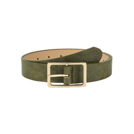 BEAUDRM Women's Elegant Square Metal Gold Buckle Belt Trendy PU Leather Dressy Waist Belts for Jeans Dress, Olive Green, Suit Waist Size:41.3-45.3