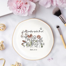MQPPKJ Christian Bible Verse Jewelry Dish Trinket Tray Gifts- Inspirational Ceramic Ring Jewelry Tray Gifts for Women-A Sweet Friendship Refreshes the Soul-Proverbs 27:9 (Modern-Friendship)