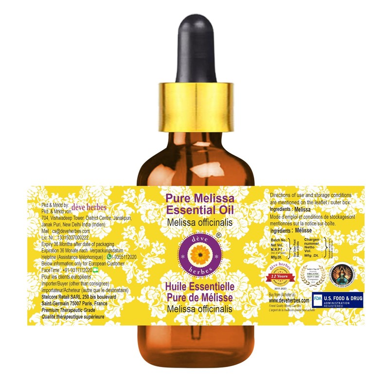 Deve Herbes Pure Melissa Essential Oil (Melissa officinalis) with Glass