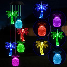 Solawindchime Palm Tree Pineapple Wind Chime, Color Changing Pineapple Palm Trees Wind Chimes Outdoor, Home, Yard, Balcony, Night Garden Decoration, Gifts for Women