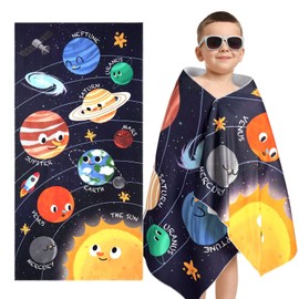 WERNNSAI Planet Kids Beach Towel for Boys - 76 x 150cm Planet Sand Free Swim Towels for Boys Bath Pool Camping Travel Towel Quick Dry Ultra Absorbent Super Soft Beach Blanket Bath Shower Towel