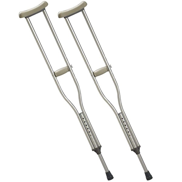Aluminum Underarm Crutches, Adult, Height Adjustable, Latex-Free, Features Non-Slip Rubber Tips, Requires Less Upper Body Strength