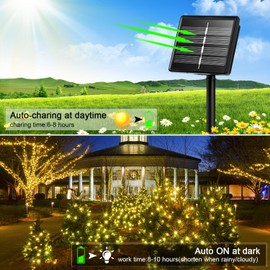 A.bigwhale A.bigwhale Solar Lichterkette Aussen Wetterfest,12M 100 LED Lichterketten Warmwei? Solarlichterkette Au?en 8 Modi fr Garten, Balkon, Hochzeit, Terrasse, Weihnachten, Party Deko