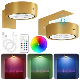 Rechargeable Battery Picture Light, 13 RGB Color Changing Led Art Display Light for Picture Frame, Magnetic Painting Light with Remote Control, Wireless Party Home Wall Decor Puck Light, Pack of 2