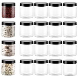 YAYODS Pack of 20 Plastic Containers with Black Lids - 180 ml Transparent Storage Jars - Reusable Round Airtight Tin for Kitchen at Home, Condiments, Condiments, Confectionery, Tea, Nuts