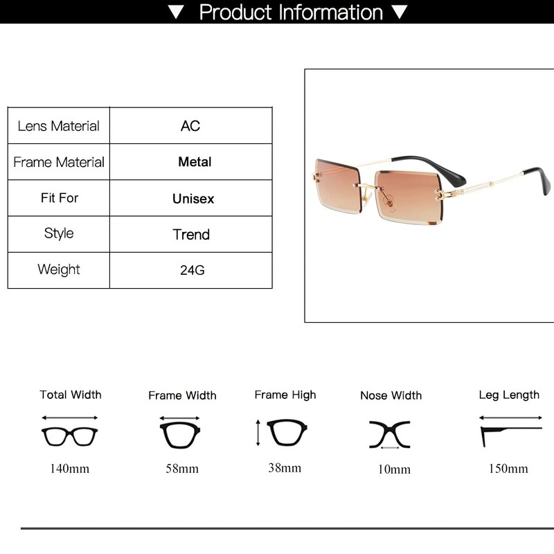 OSAGAMA Fashion Sunglasses Small Rectangular Rimless Glasses for Men and