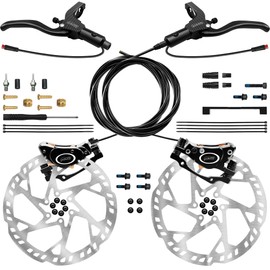 DYISLAND E-Bike Hydraulic Disc Brake Set 4-Pistons/2-Pistons, 2-PIN/3-PIN Pre-Bled with Mineral Oil Brakes Kit，Front and Rear Set，180mm 2.3mm Thick Rotors (Black/2-Pistons/2-PIN/F1000mm*R1850mm)