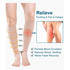 Calf Medical Compression Stockings for Men and Women, 20-30 mmHg, Class 2, Size S-4XL, Compression Socks, Support Stockings for Varicose Veins, Edema, Sports, Flight Travel, beige