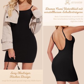 Joyshaper Women's Lace Underdresses Waist Cincher Bodice Dresses Full Slip Figure-Shaping Bodice Shapewear Seamless Body Dress with Straps, #4 Black/Low Back