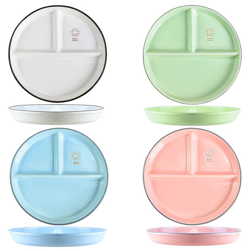 SOCOSY Round Shape Smile Sun Ceramic Divided Plate Dessert Salad