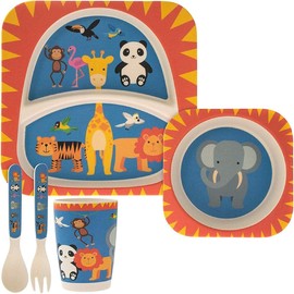 Lesser & Pavey LP42979 Zoo Animals Bamboo Eco-Friendly 5 Piece Dinner Set, Multicolour
