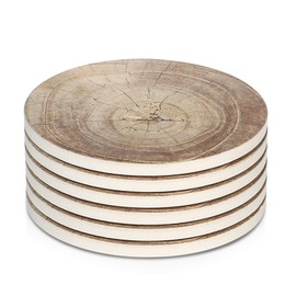 Vibiliyou Wooden Texture Coasters for Drinks with Bar, Ceramic Stone Coasters for Coffee Table, Housewarming Gift for Friends, Men, Women, Birthday, Home Decor, 6 Pack
