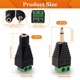 KUOQIY 6 PCS 3.5mm Screw Terminal, 3.5mm TS Mono Male/Female to 2 Pin Female Screw Terminal, AUX Headphone Balun Solderless Converter Adapter with Screwdriver