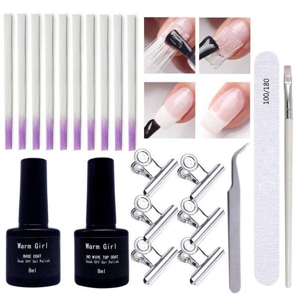 Fibreglass Kit Fibrenails for Nail Extension Nail Acrylic Tips Salon Manicure Tool Set with Base Coat Topcoat